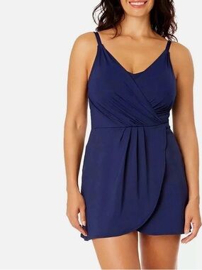 Lands' End Ladies Swim Dress Navy Blue Adjustable Soft Bra Cups NWOT Size XXL